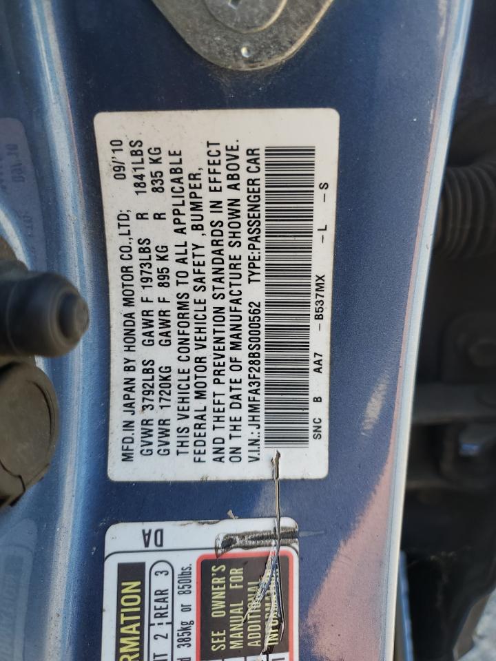 2011 Honda Civic Hybrid VIN: JHMFA3F28BS000562 Lot: 65002805