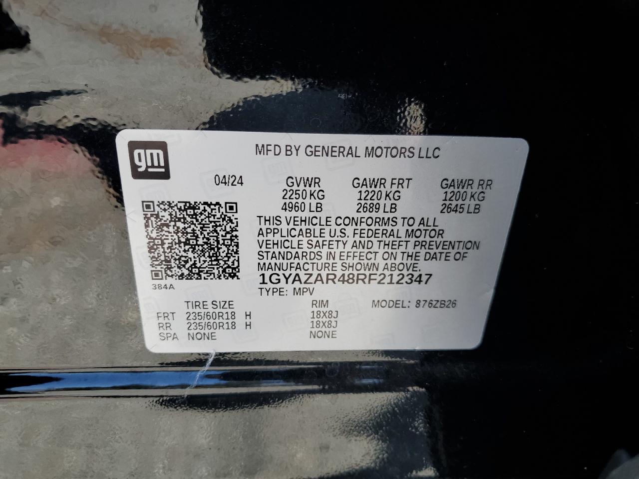 2024 Cadillac Xt4 Luxury VIN: 1GYAZAR48RF212347 Lot: 63369535