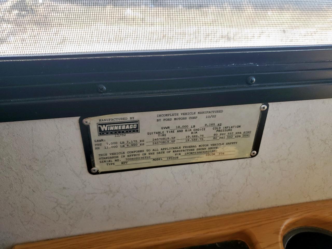 2003 Itasca Sunova 30B - Rvs VIN: 1FCMF53S630A01880 Lot: 63483705