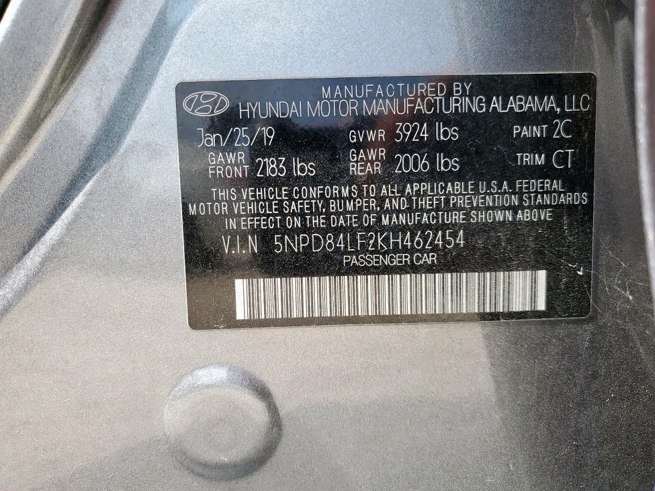 2019 Hyundai Elantra Sel VIN: 5NPD84LF2KH462454 Lot: 64445305