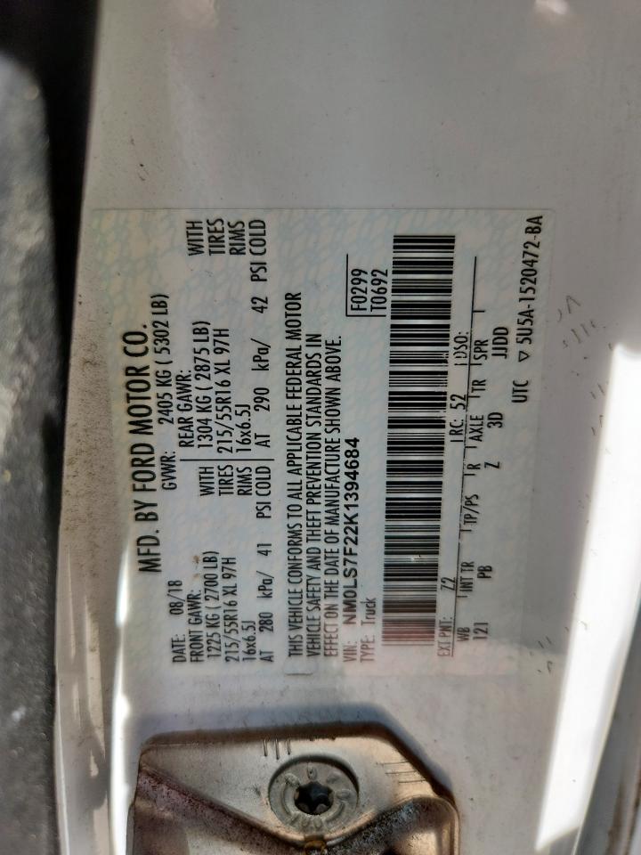 2019 Ford Transit Connect Xlt VIN: NM0LS7F22K1394684 Lot: 64324645