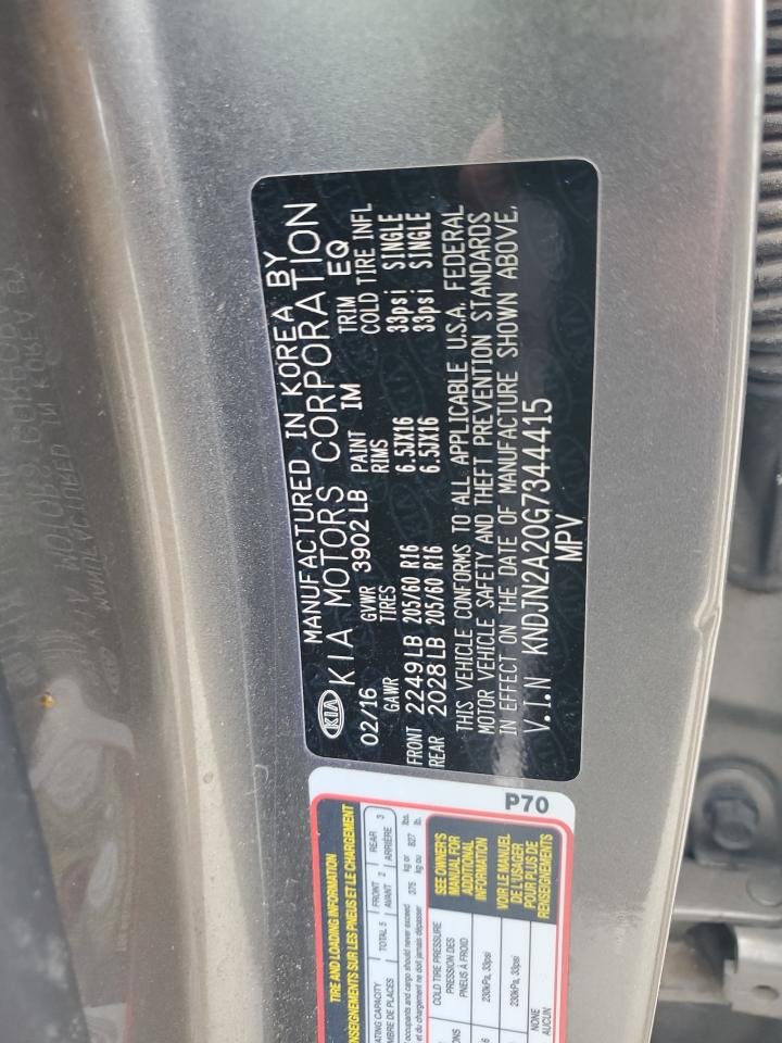 2016 Kia Soul VIN: KNDJN2A20G7344415 Lot: 65271795