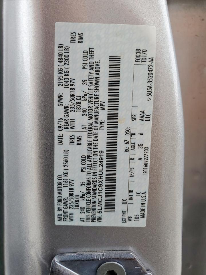 2017 Lincoln Mkc Premiere VIN: 5LMCJ1C9XHUL24919 Lot: 64109095