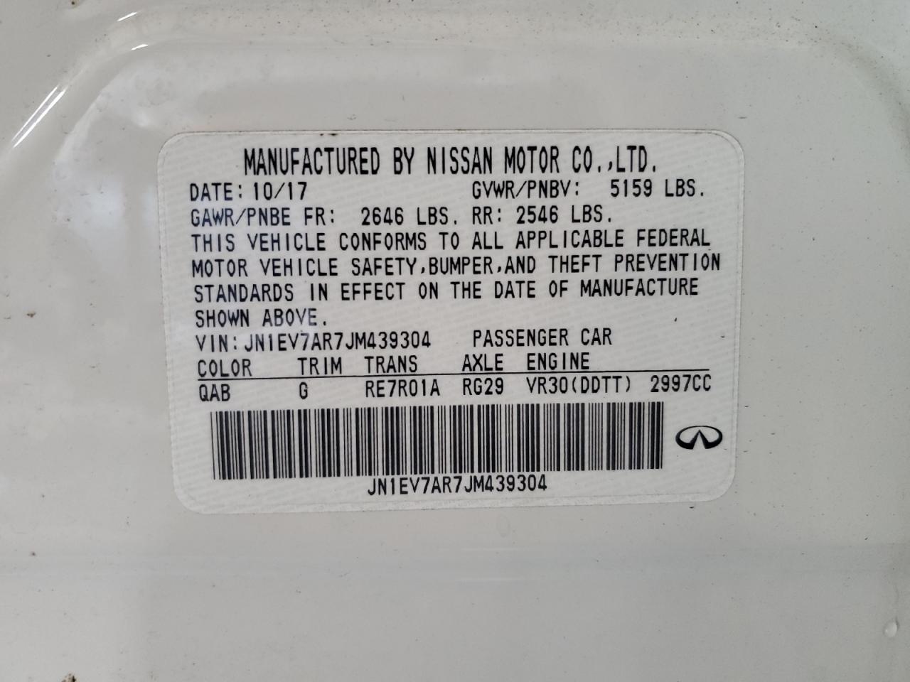 2018 Infiniti Q50 Luxe VIN: JN1EV7AR7JM439304 Lot: 65253755