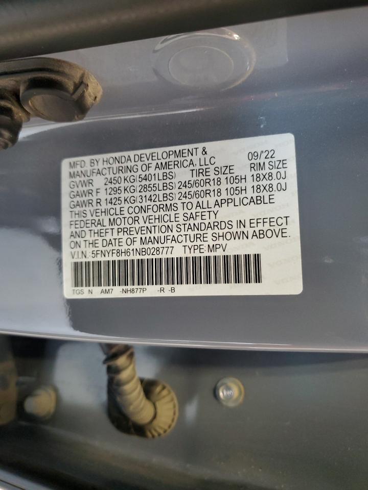 2022 Honda Passport Trail Sport VIN: 5FNYF8H61NB028777 Lot: 65237305