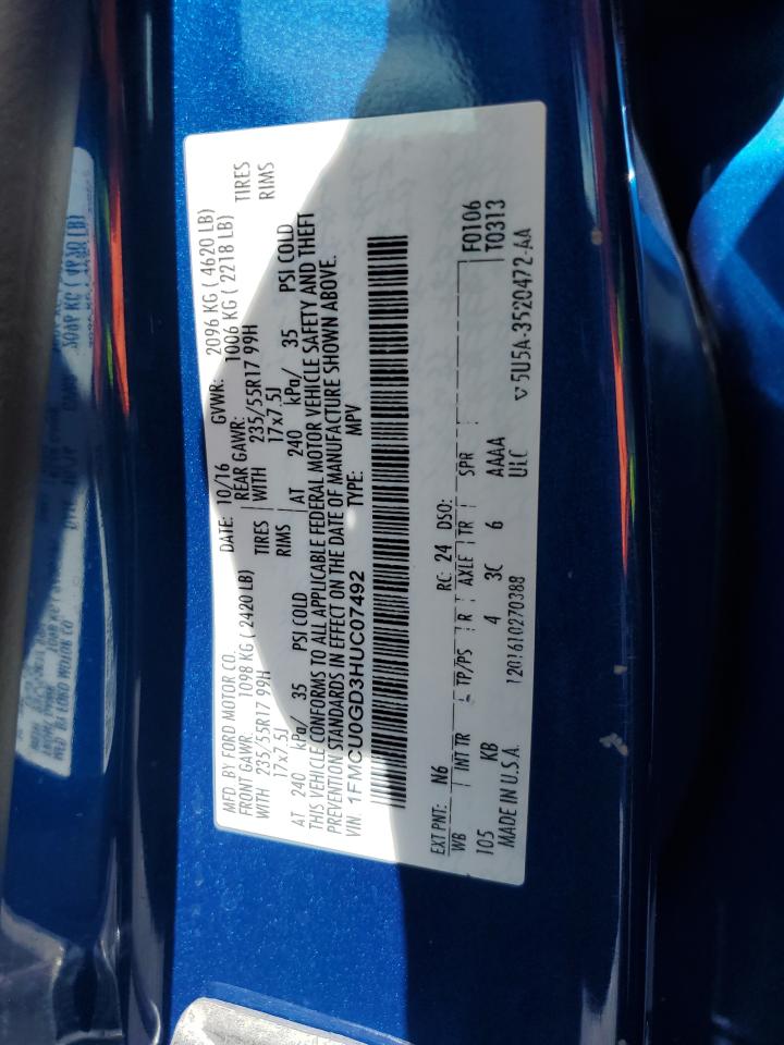 2017 Ford Escape Se VIN: 1FMCU0GD3HUC07492 Lot: 65414675