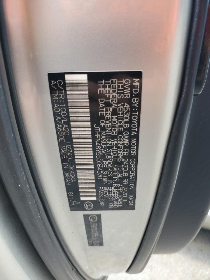 2005 Lexus Sc 430 VIN: JTHFN48Y550064070 Lot: 63653545