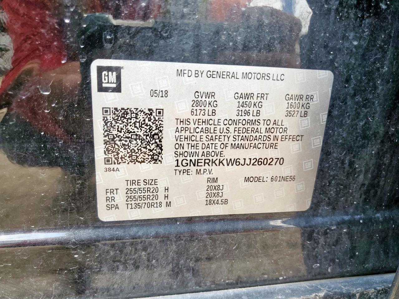 1GNERKKW6JJ260270 CHEVROLET TRAVERSE 2018