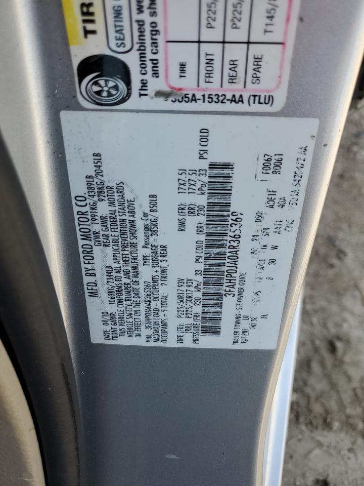 2010 Ford Fusion Sel VIN: 3FAHP0JA0AR365369 Lot: 63675125