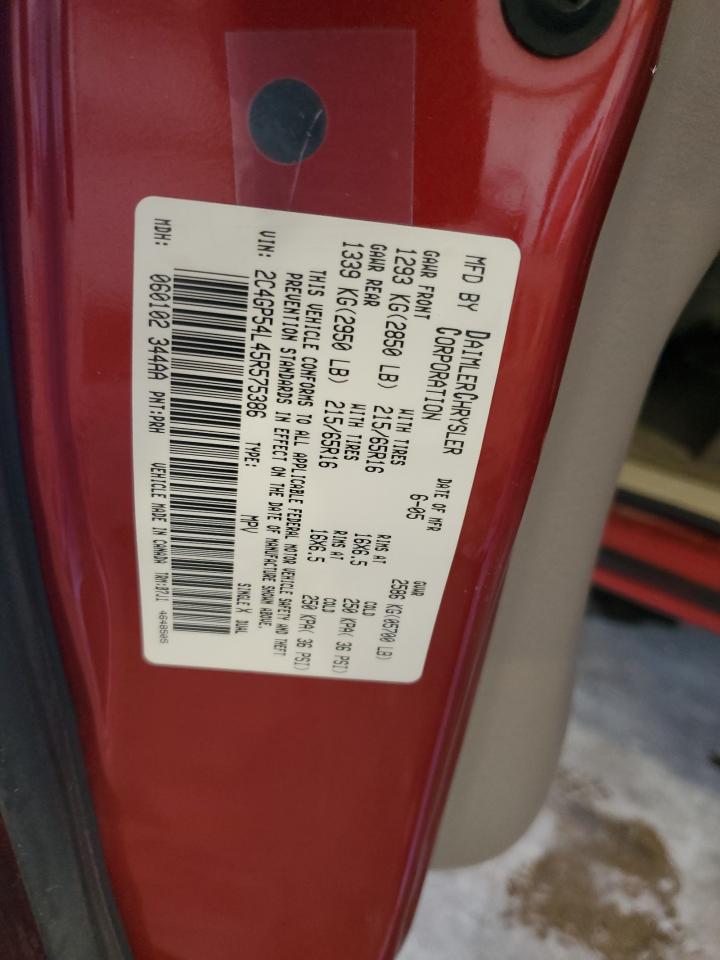 2005 Chrysler Town & Country Touring VIN: 2C4GP54L45R575386 Lot: 64021815
