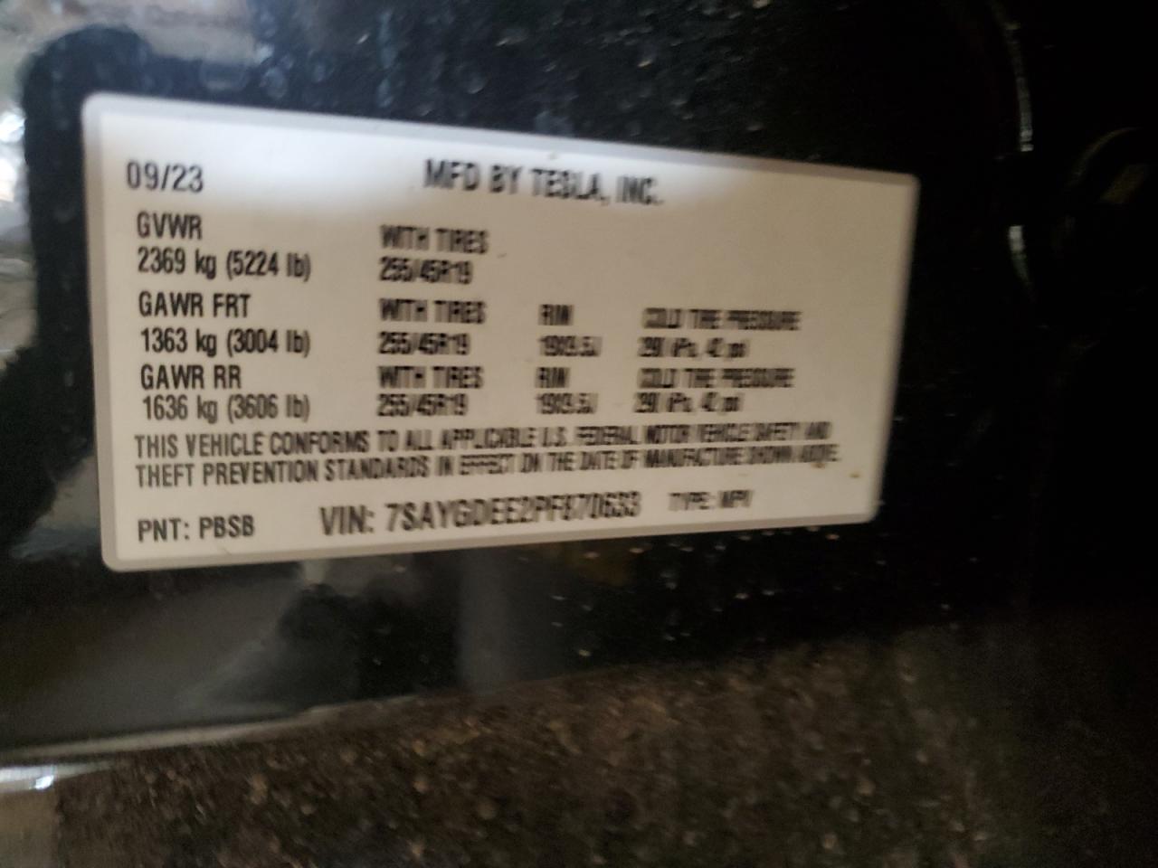 2023 Tesla Model Y VIN: 7SAYGDEE2PF870633 Lot: 63078765
