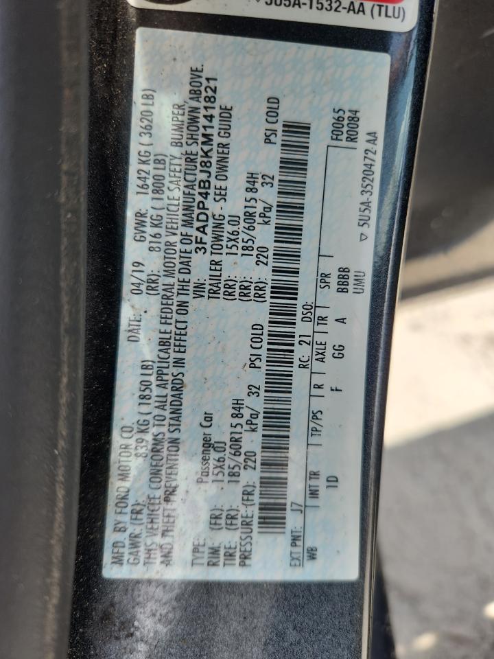 2019 Ford Fiesta Se VIN: 3FADP4BJ8KM141821 Lot: 63338645