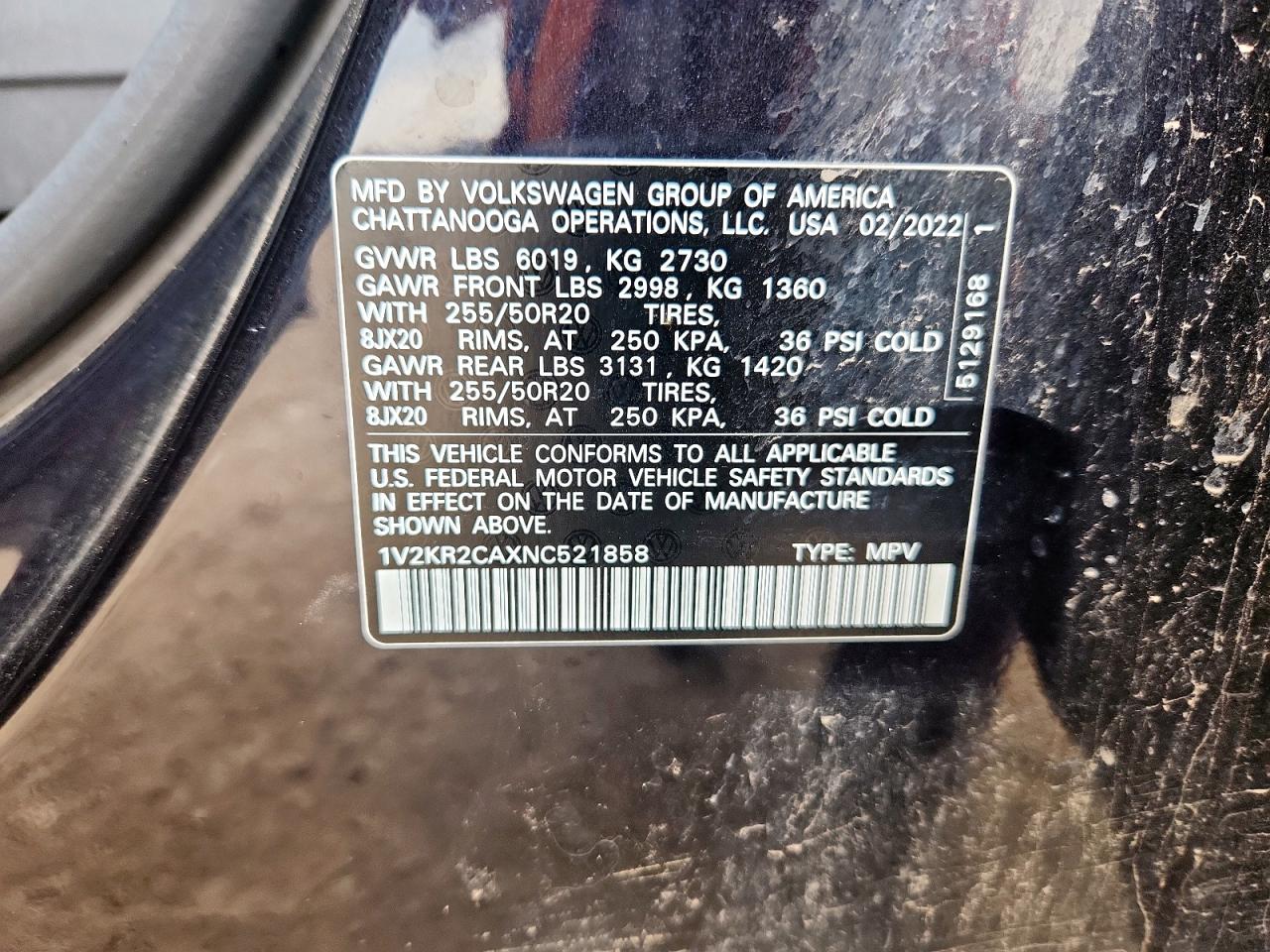 2022 Volkswagen Atlas Se VIN: 1V2KR2CAXNC521858 Lot: 61542405