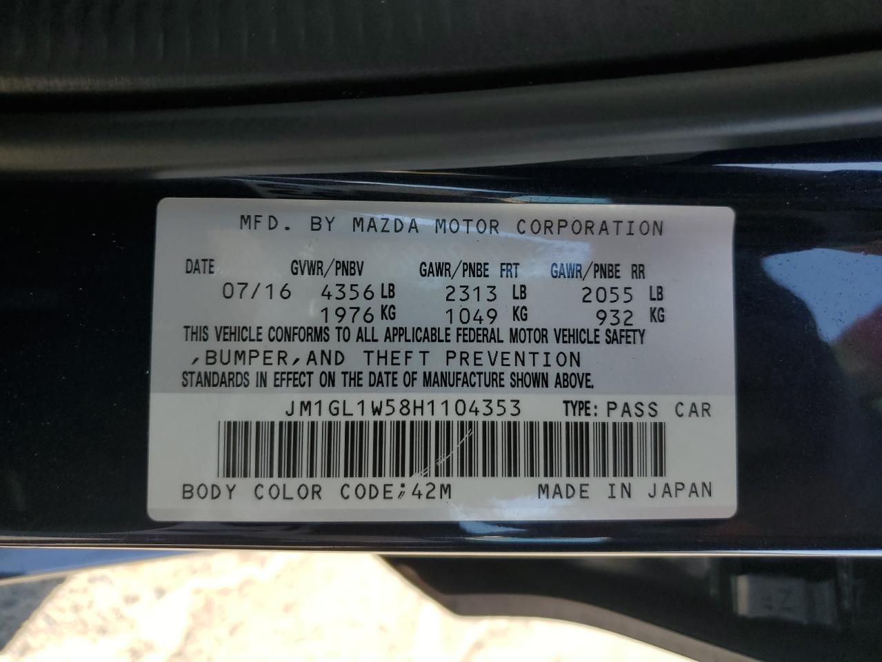 2017 Mazda 6 Grand Touring VIN: JM1GL1W58H1104353 Lot: 64624095