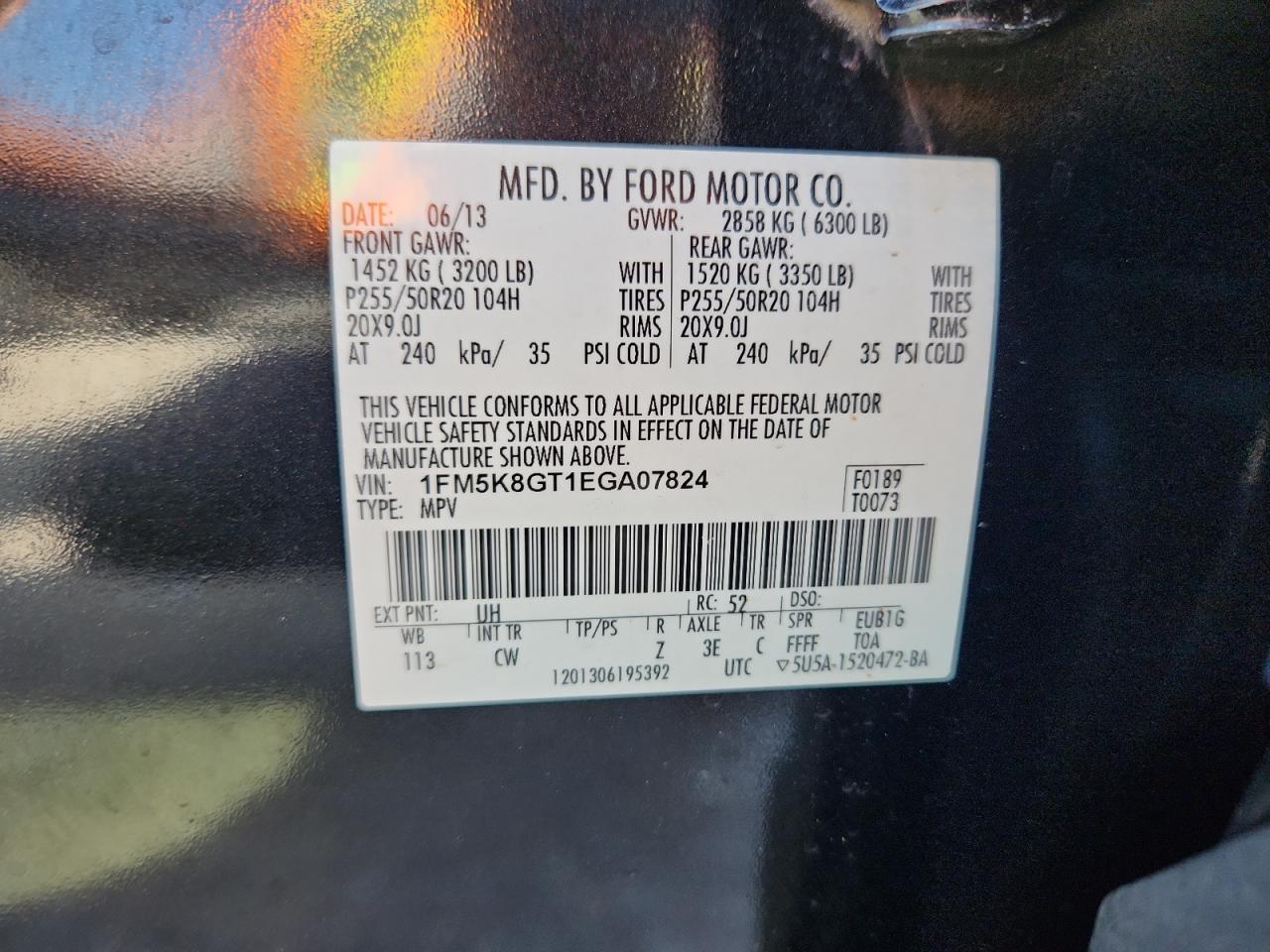2014 Ford Explorer Sport VIN: 1FM5K8GT1EGA07824 Lot: 65541525