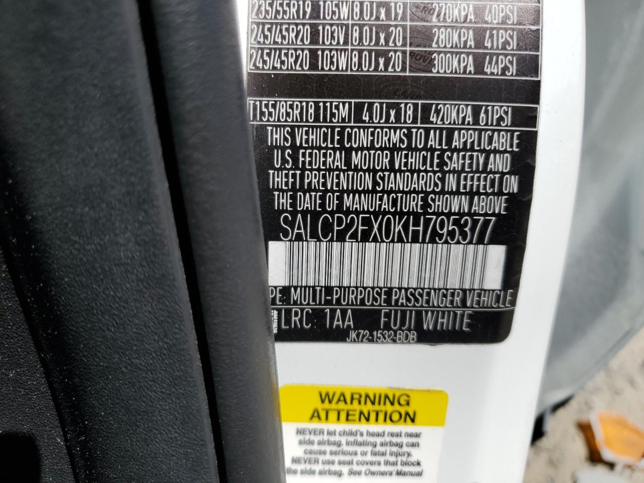 2019 Land Rover Discovery Sport Se VIN: SALCP2FX0KH795377 Lot: 63645565