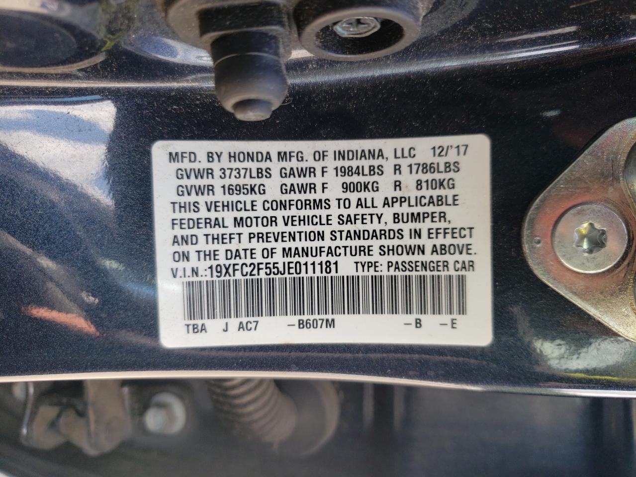 2018 Honda Civic Lx VIN: 19XFC2F55JE011181 Lot: 64937005