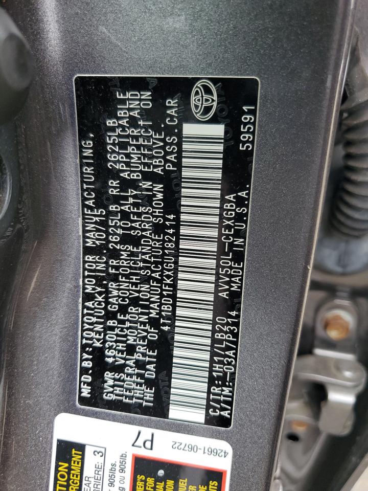 4T1BD1FKXGU182414 TOYOTA CAMRY 2016