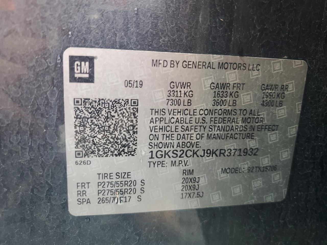 2019 GMC Yukon Denali VIN: 1GKS2CKJ9KR371932 Lot: 64385845