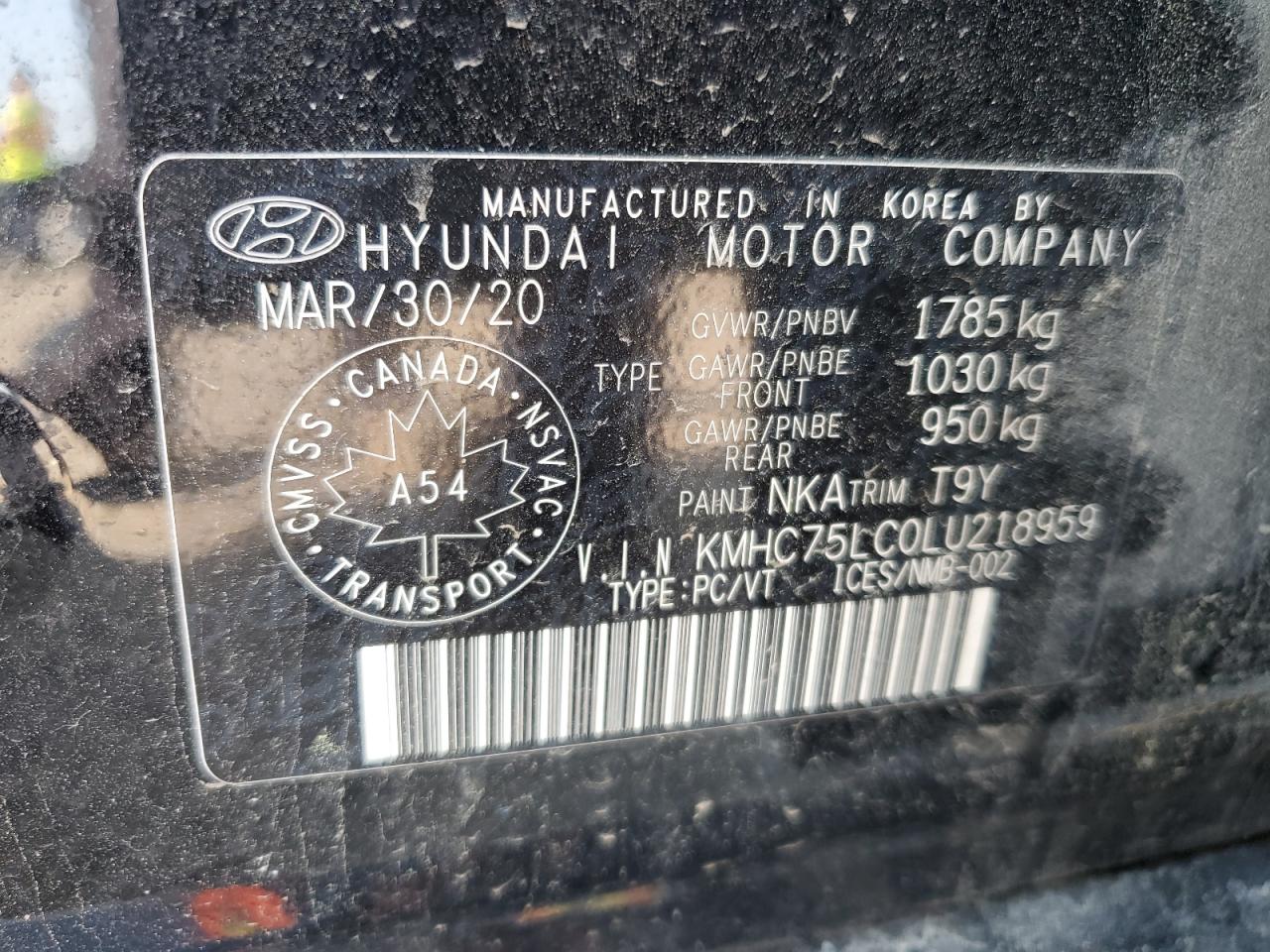 2020 Hyundai Ioniq Se VIN: KMHC75LC0LU218959 Lot: 62480955
