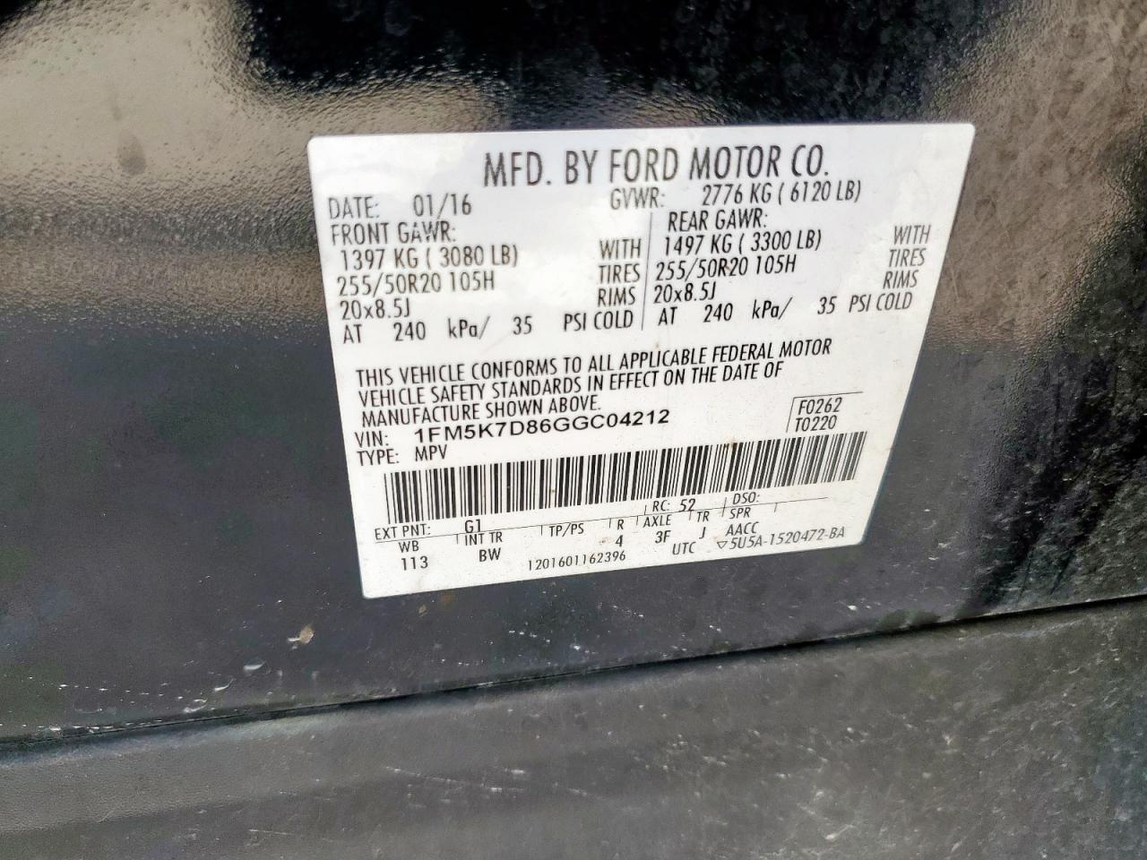 2016 Ford Explorer Xlt VIN: 1FM5K7D86GGC04212 Lot: 63508295