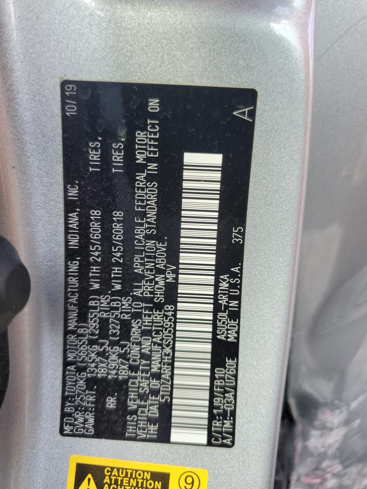 2019 Toyota Highlander Le VIN: 5TDZARFH3KS059548 Lot: 65133065
