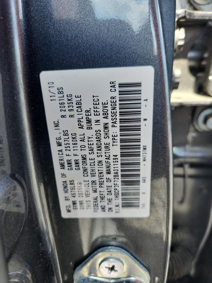 2011 Honda Accord Ex VIN: 1HGCP3F72BA011594 Lot: 64675925