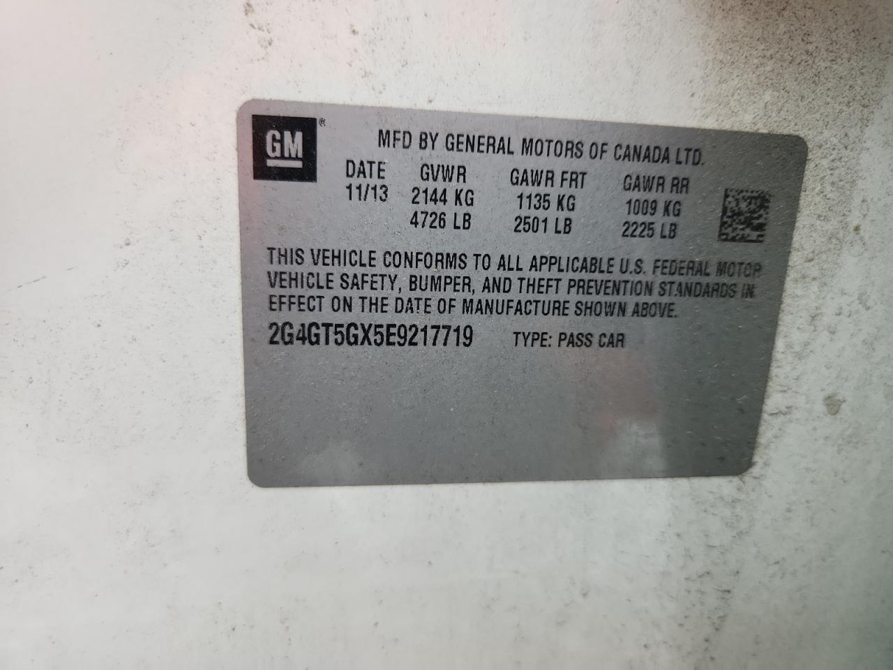 2014 Buick Regal Gs VIN: 2G4GT5GX5E9217719 Lot: 64952085