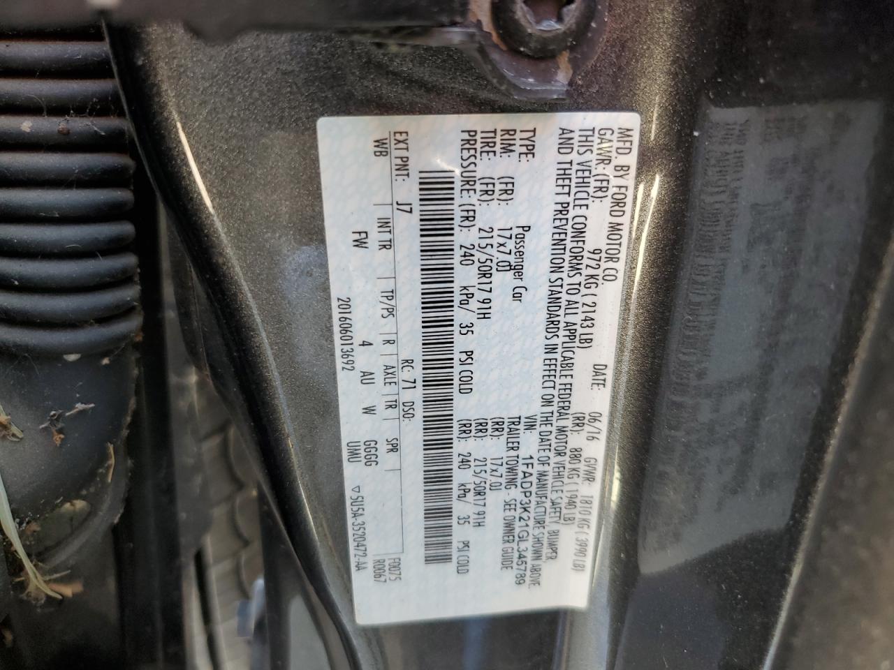 2016 Ford Focus Se VIN: 1FADP3K21GL345789 Lot: 63040755