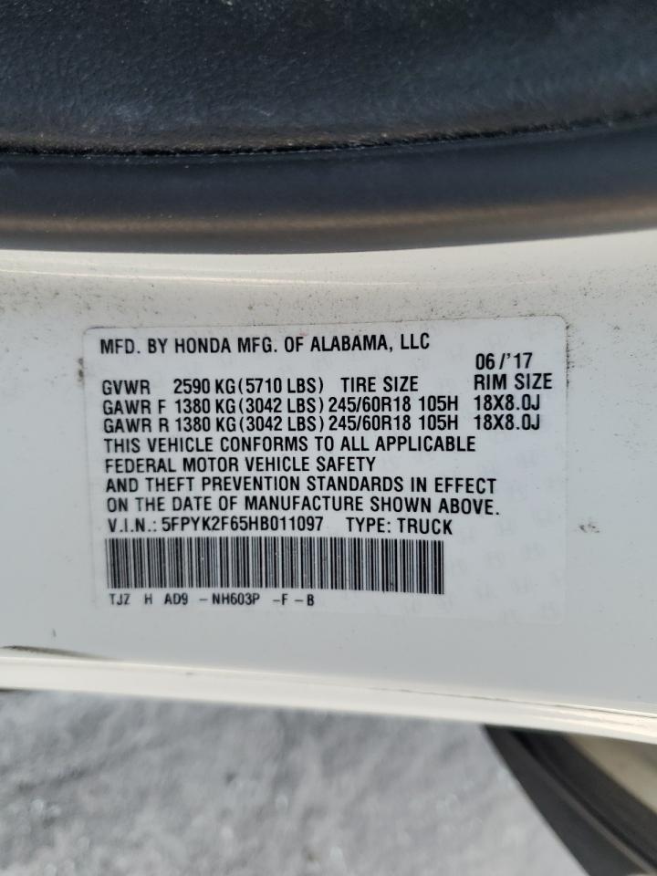 5FPYK2F65HB011097 HONDA RIDGELINE 2017