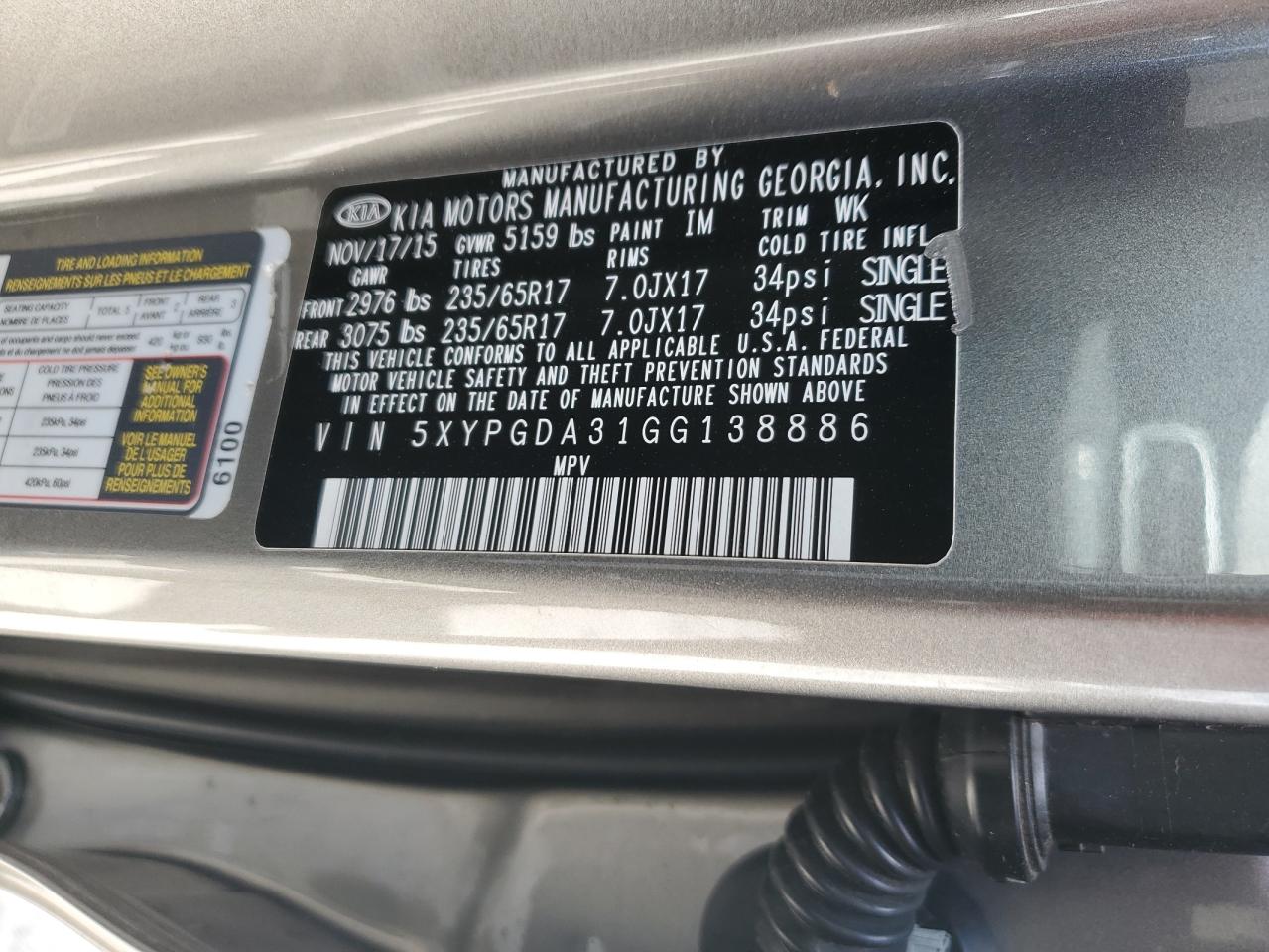 2016 Kia Sorento Lx VIN: 5XYPGDA31GG138886 Lot: 65168655