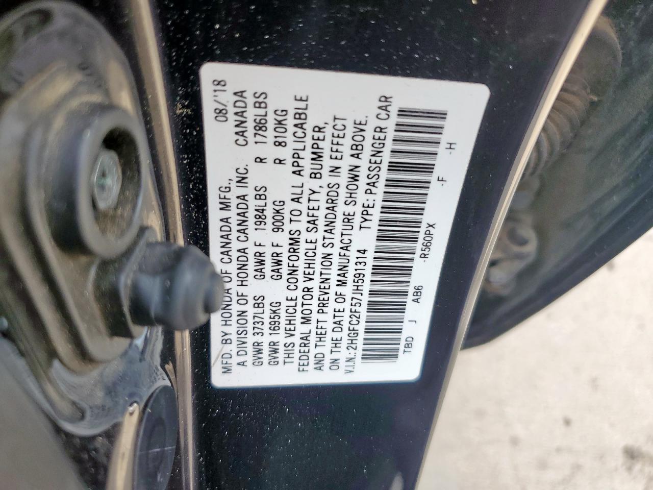 2HGFC2F57JH591314 HONDA CIVIC 2018