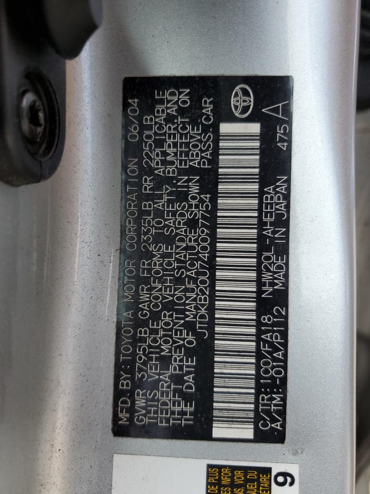 2004 Toyota Prius VIN: JTDKB20U740097754 Lot: 63420125