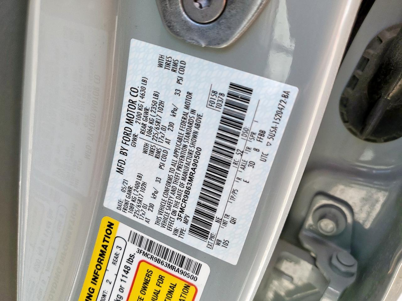 2021 Ford Bronco Sport Big Bend VIN: 3FMCR9B63MRA90500 Lot: 63859485