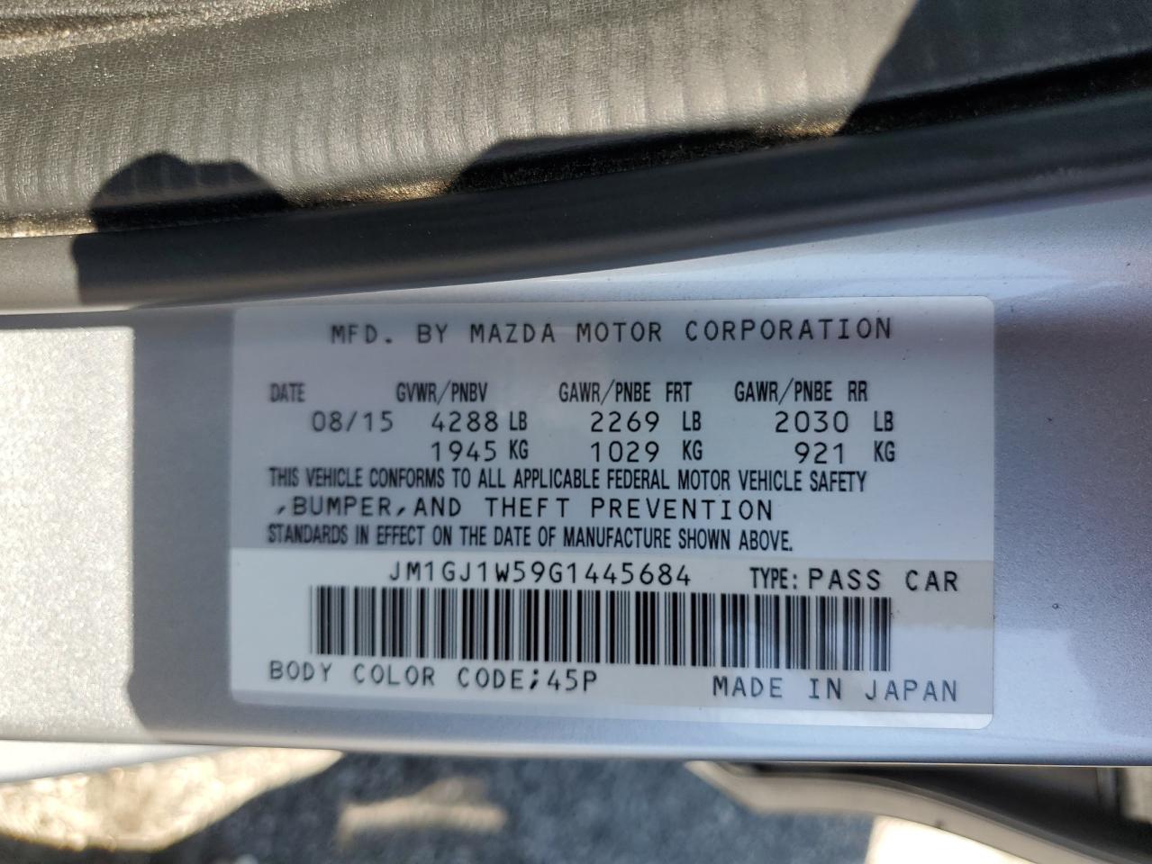 2016 Mazda 6 Grand Touring VIN: JM1GJ1W59G1445684 Lot: 64989195