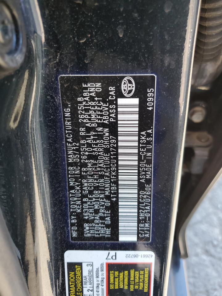2012 Toyota Camry Base VIN: 4T1BF1FK9CU117297 Lot: 62122875