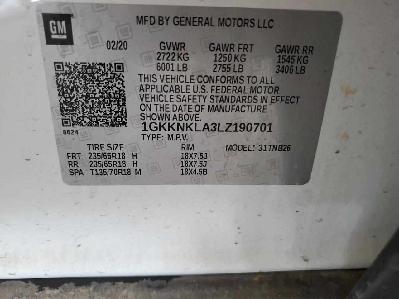 2020 GMC Acadia Sle VIN: 1GKKNKLA3LZ190701 Lot: 64366785