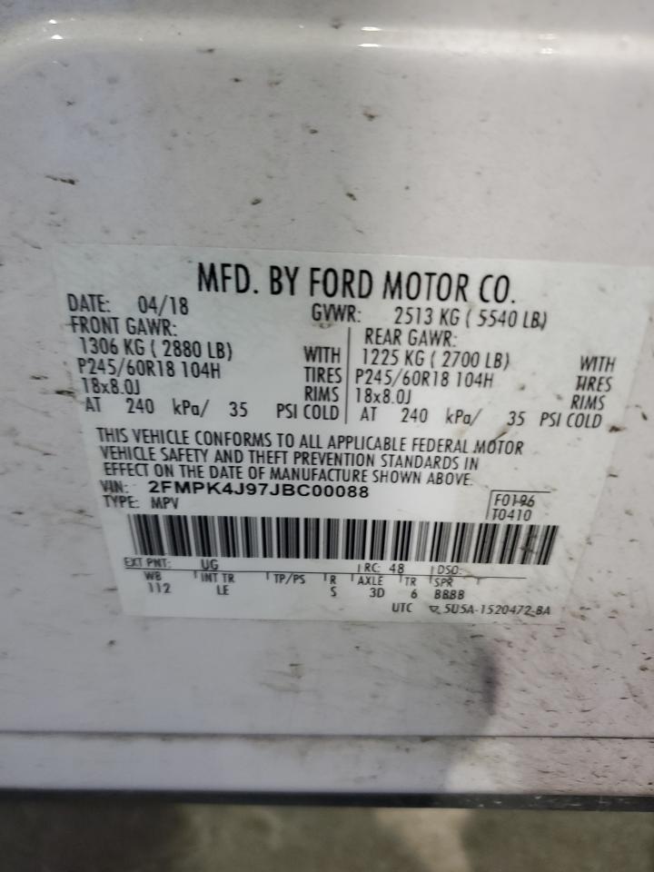 2018 Ford Edge Sel VIN: 2FMPK4J97JBC00088 Lot: 65847505