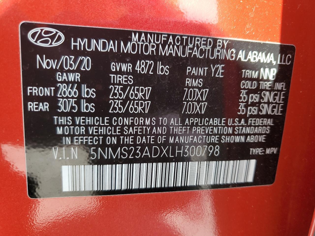 2020 Hyundai Santa Fe Se VIN: 5NMS23ADXLH300798 Lot: 63387495
