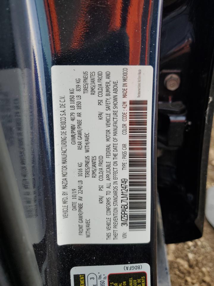 2020 Mazda 3 VIN: 3MZBPABL7LM124749 Lot: 66044625