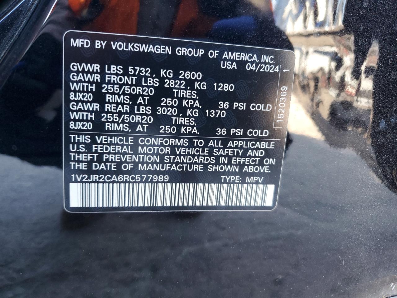 2024 Volkswagen Atlas Se VIN: 1V2JR2CA6RC577989 Lot: 66538285