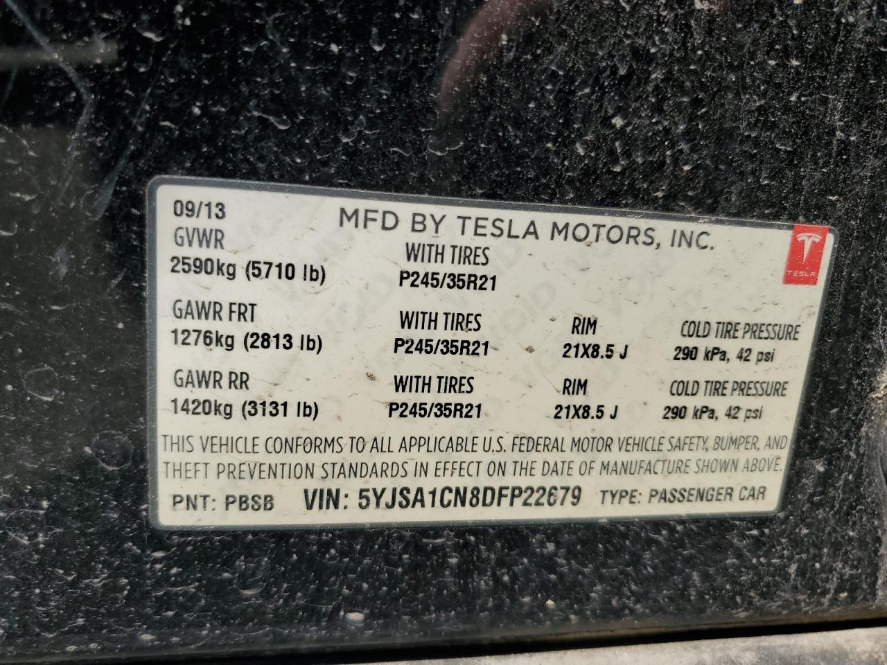 2013 Tesla Model S VIN: 5YJSA1CN8DFP22679 Lot: 64195095