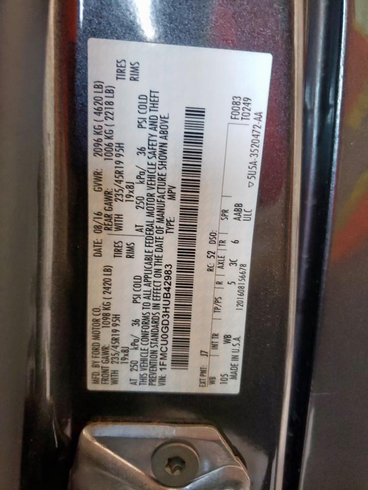 2017 Ford Escape Se VIN: 1FMCU0GD3HUB42983 Lot: 65188295
