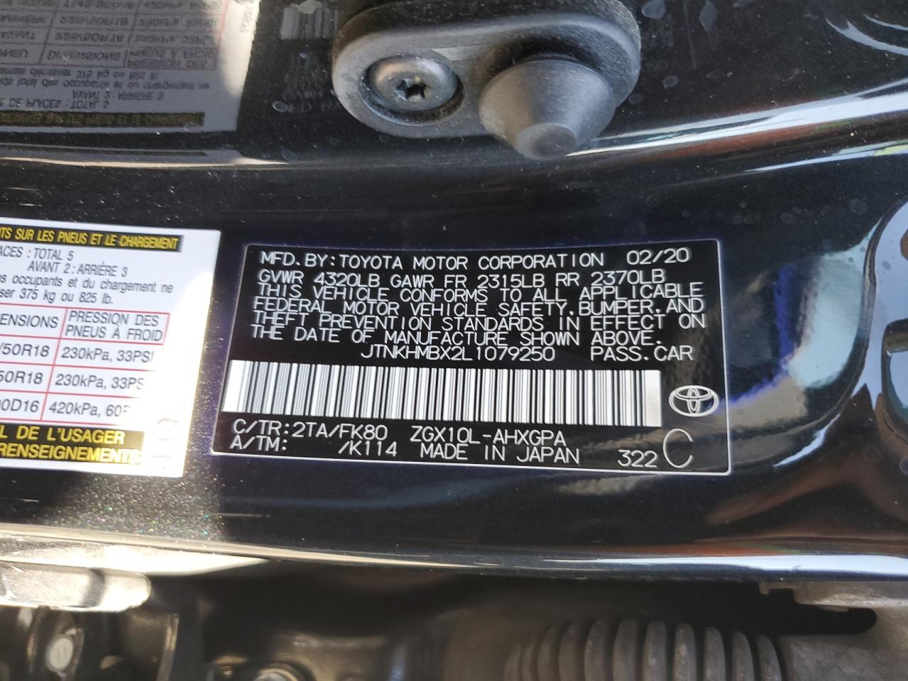 2020 Toyota C-Hr Xle VIN: JTNKHMBX2L1079250 Lot: 63911315