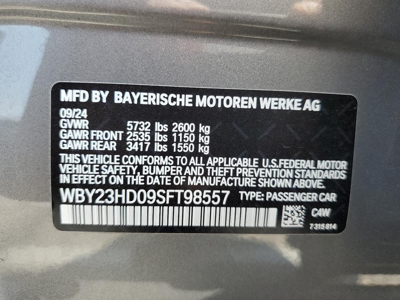 2025 BMW I4 Edrive 40 VIN: WBY23HD09SFT98557 Lot: 65072045