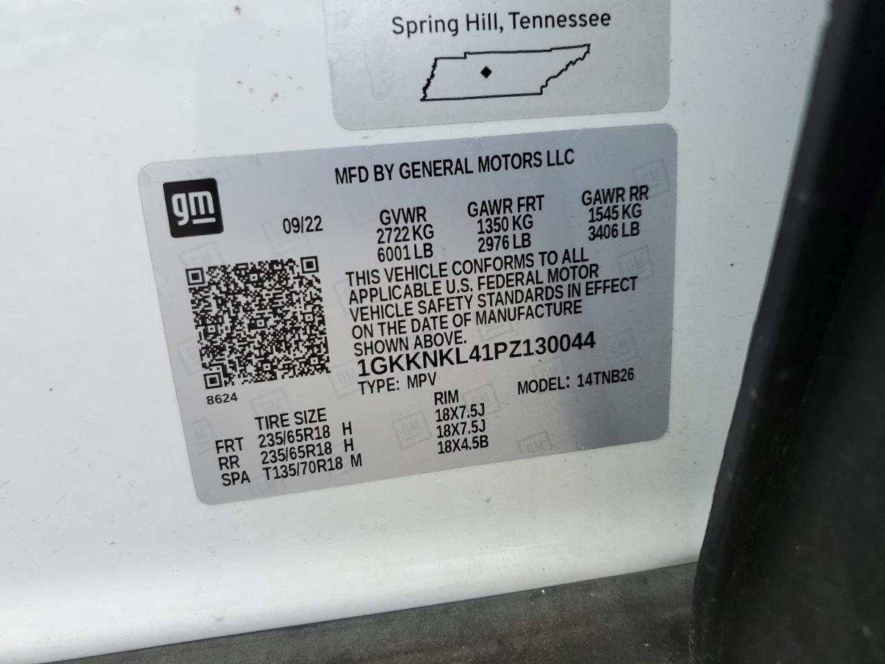 2023 GMC Acadia Sle VIN: 1GKKNKL41PZ130044 Lot: 62571865