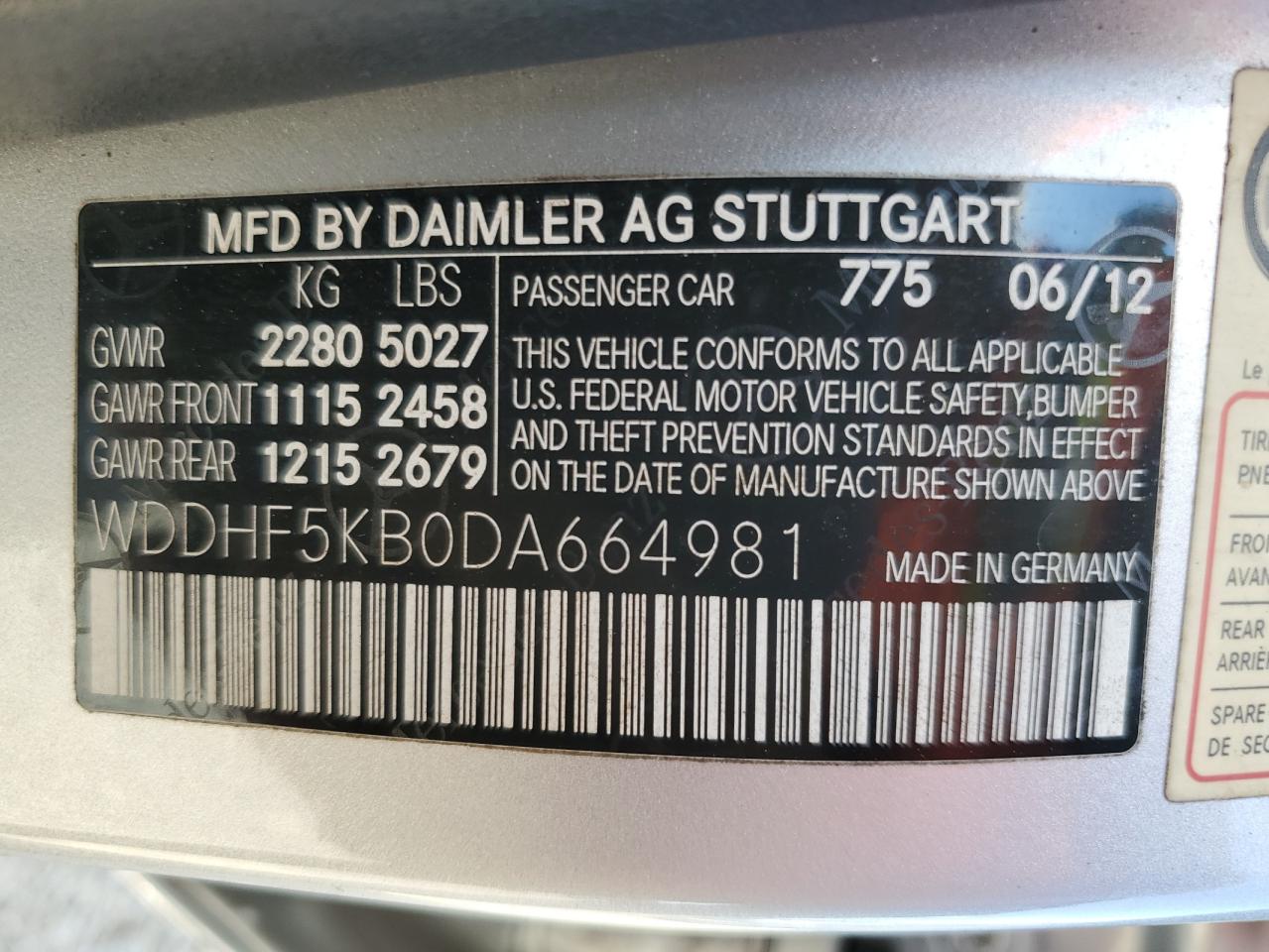 2013 Mercedes-Benz E 350 VIN: WDDHF5KB0DA664981 Lot: 63374065