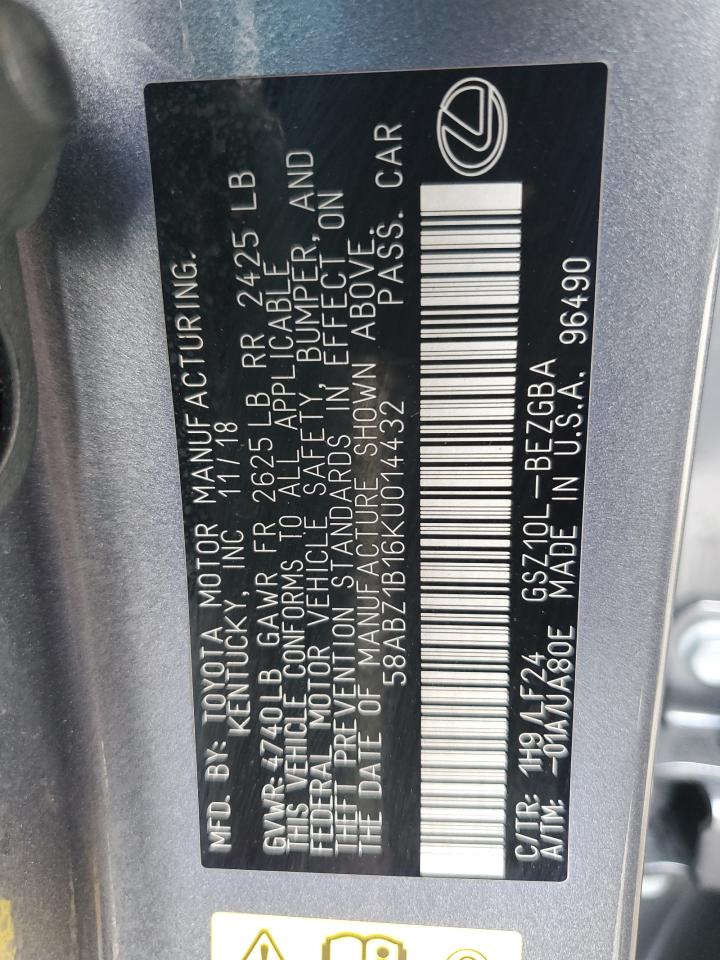 2019 Lexus Es 350 VIN: 58ABZ1B16KU014432 Lot: 64247405