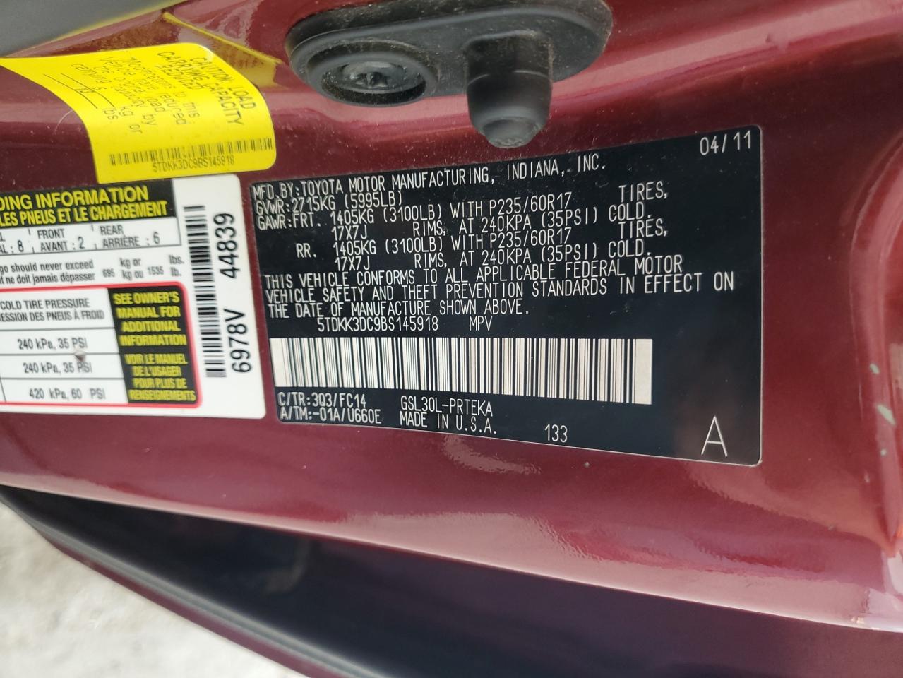 2011 Toyota Sienna Le VIN: 5TDKK3DC9BS145918 Lot: 63293935