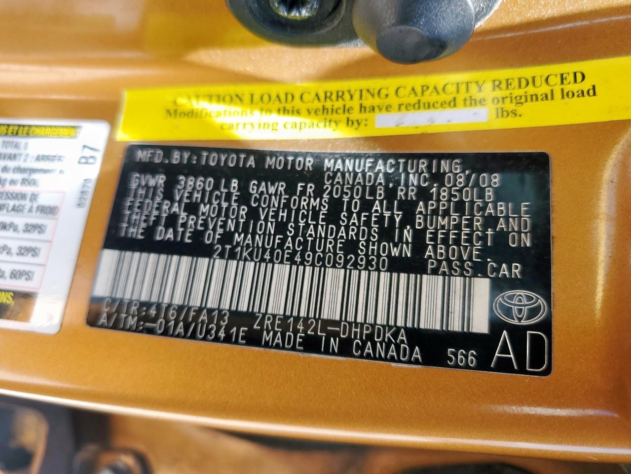 2009 Toyota Corolla Matrix VIN: 2T1KU40E49C092930 Lot: 65472895